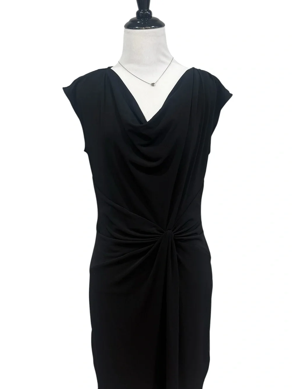 Michael Kors Black Cowl Neck Ruched Knot Sheath Dress Women M